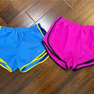 Nike Blue Yellow Perforated Running Shorts & Pink Black Trim Shorts-Women’s Sz M